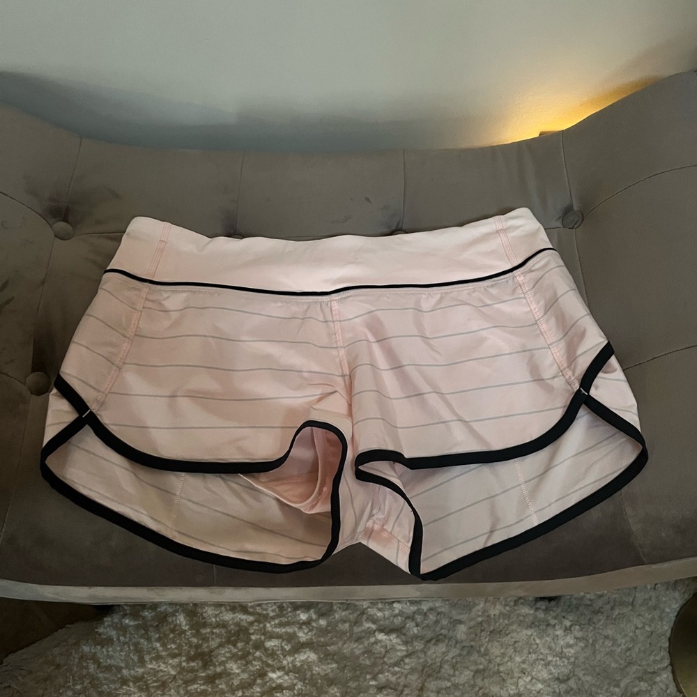 Lululemon Pink Striped Shorts with Black Trim